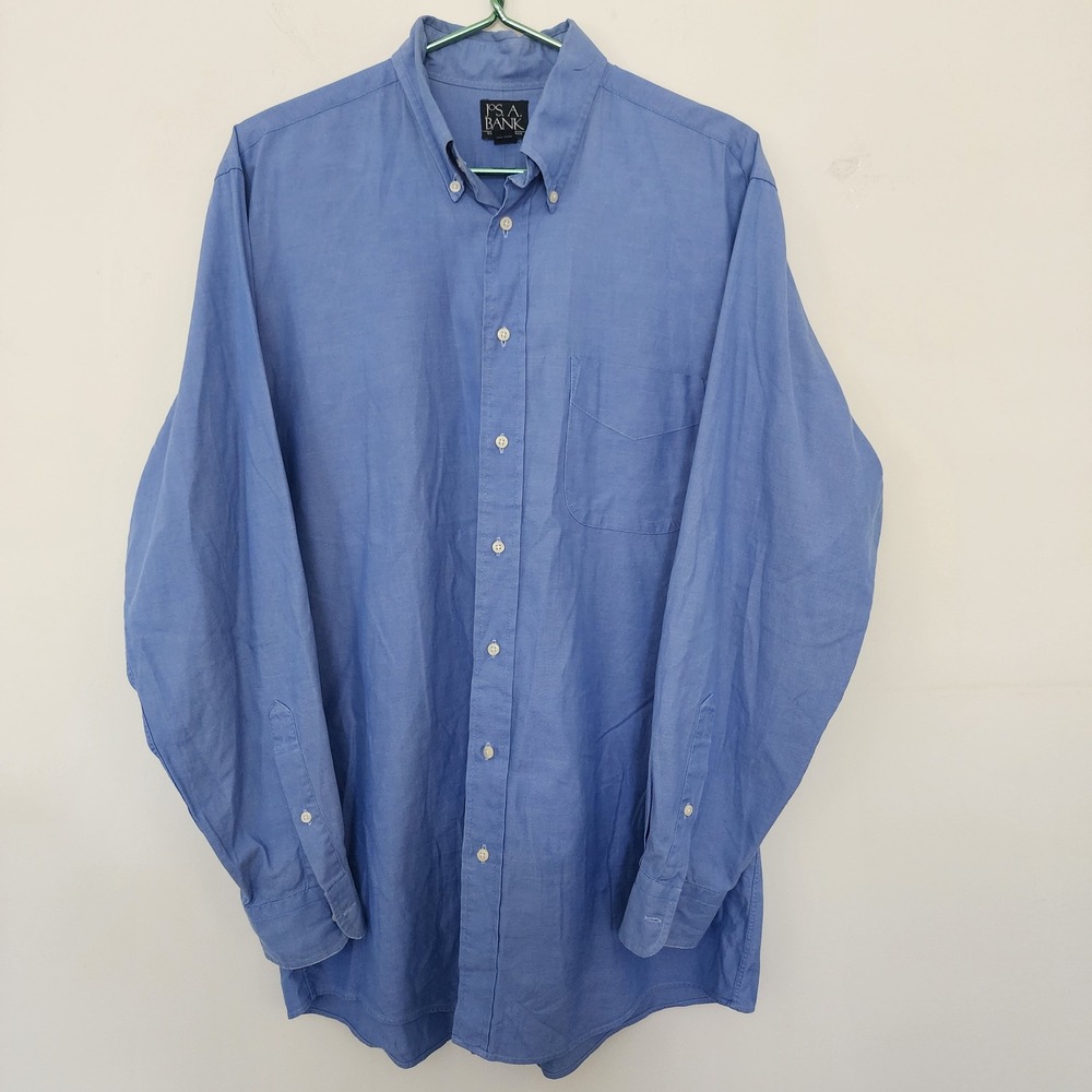 Jos A Bank Mens Blue Pinpoint Oxford Button Down Shirt 15.5 - 34 100% Cotton